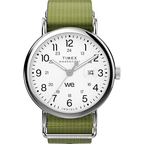 Timex Orologio Da Uomo Weekender 40Mm - Cinturino Verde Quadrante Bianco Cassa Argentata, Verde