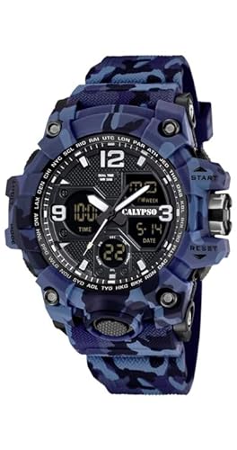 Calypso K5855/2 Orologio Uomo - Analogico-Digitale, Mimetico Blu Nero, Blu, Audace