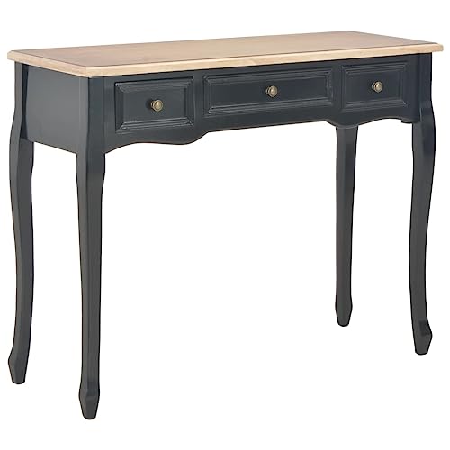 Vidaxl Tavolo Consolle Da Trucco Compatto Con 3 Cassetti Tavolino Cosmetico Toilette Pomelli In Ferro Nero In Mdf E Legno Di Pino