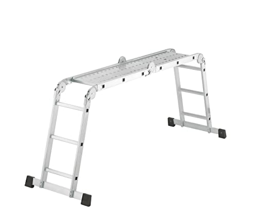 Hailo Scala Universale M60 In Alluminio, 4 X 3 Pioli, Portata Fino A 150 Kg, Scala Multiuso Utilizzabile Come Piattaforma Di Lavoro Antiscivolo, Scala