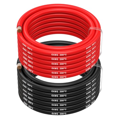 Mmobiel 6 Awg Cavo Elettrico Silicone - 6 Gauge (13,3Mm²) Cavo In Rame Stagnato - 2 Fili Separati Rosso E Nero Ciascuno 5M / 16.4Ft Per Frigoriferi, C