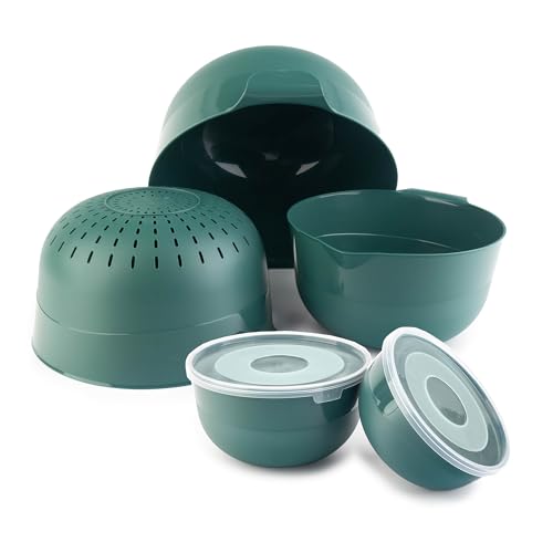 Kadax Set Di 5 Ciotole Con Coperchio, Ciotole Per Insalata, Ciotole In Plastica Per Conservare Cibi, Ciotole Di Frutta, Ciotole Impilabili, Ciotole Pe