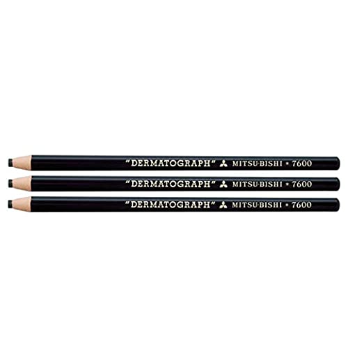 Uni-Ball - Set Di 3 Matite Grasse Dermatograph 7600, Multisupporto, Dimensioni Facilitate, Colore: Nero