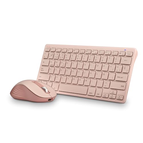 Ngs Fantasy Kit Rosa - Set Tastiera E Mouse In Spagnolo Qwerty, Ricaricabile, Wireless Silenzioso, Multimodo (2,4 Ghz/Bt1/Bt2), 12 Tasti Multimediali,